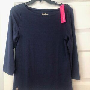 NWT Lilly Pulitzer Navy 3/4 Length Sleeve Top (Size Large)